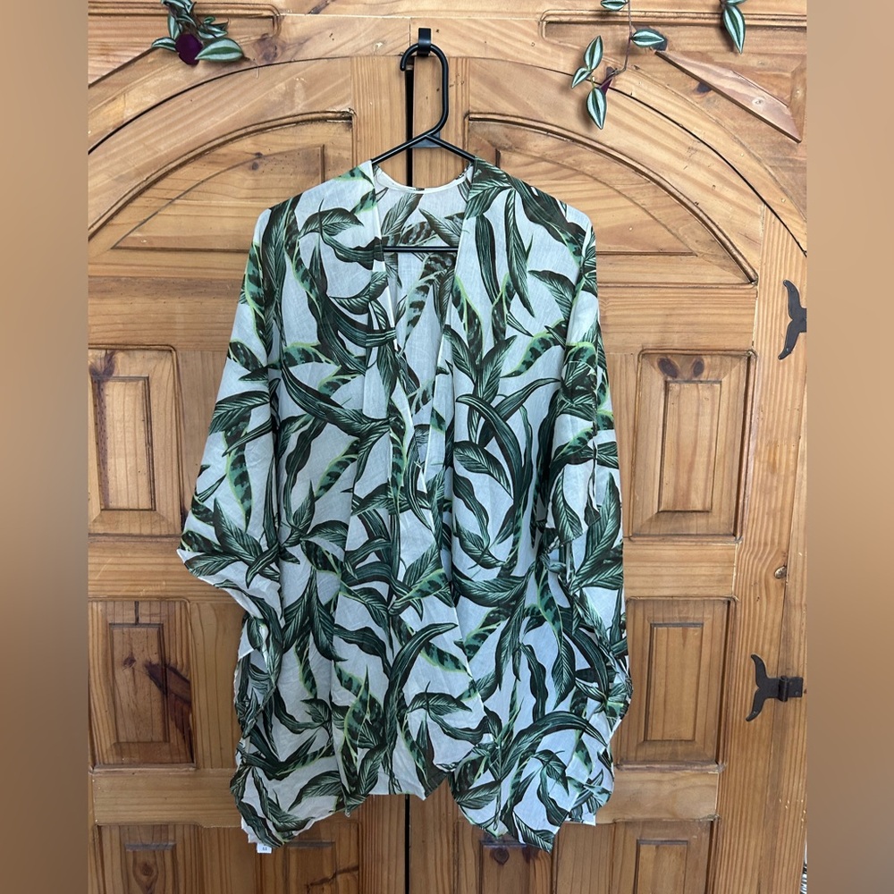 Leaf Print Kimono Cover-Up
